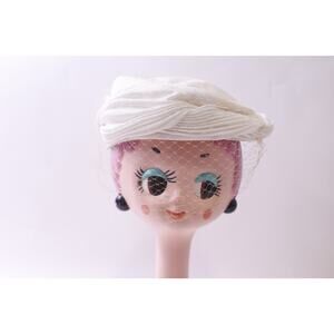 White, Fascinator, Fancy Hat with Veil, Elegant, Evening, ~ 251124-WH 861